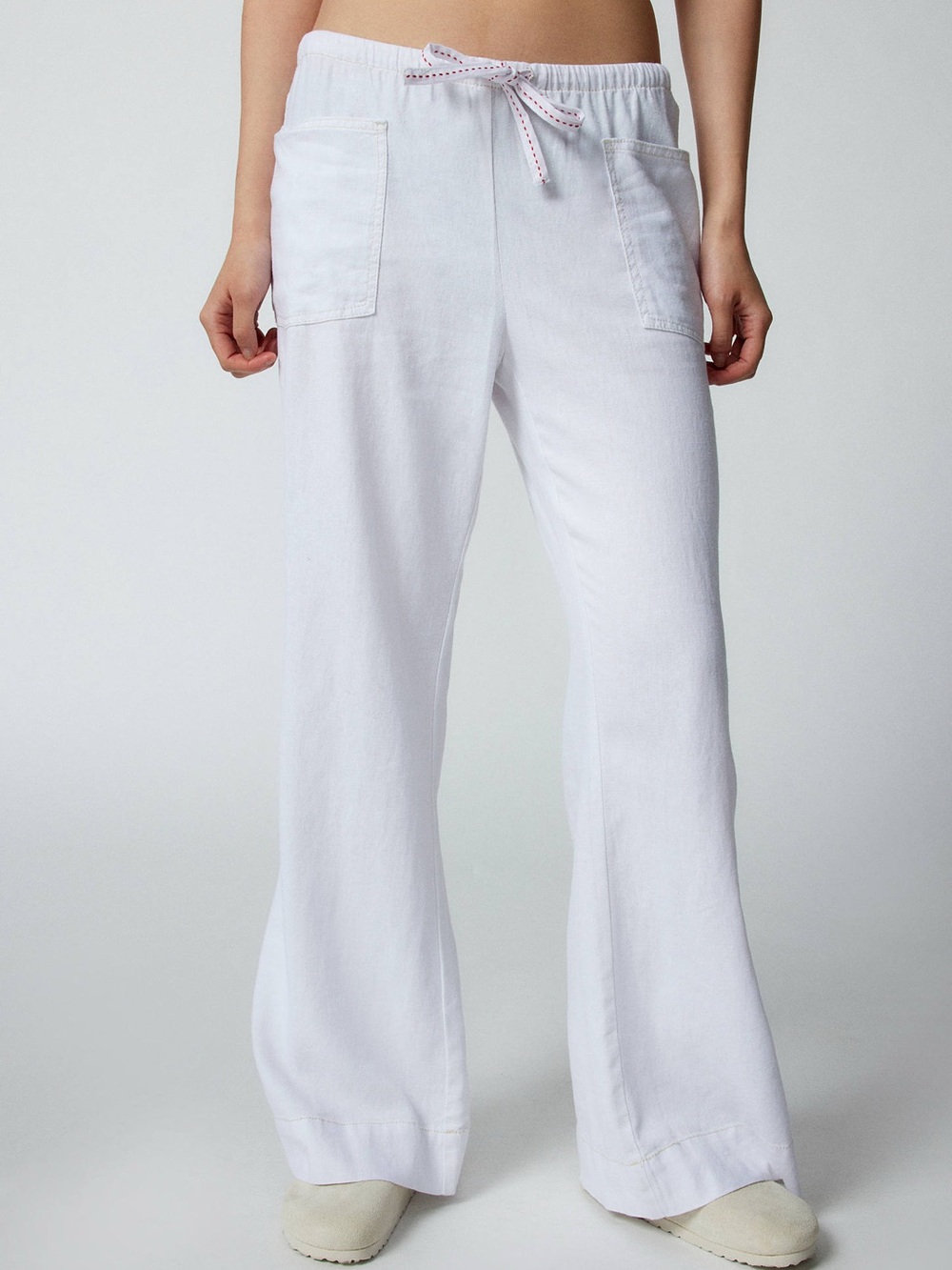 Urban Outfitters White Wide-Leg Amelie Linen Pant